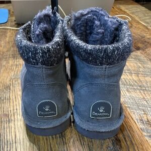 Bearpaw Womens Gray Suede Knit Collar Lace Up Ankle Boots Sz 6‎ Fur Lined Winter